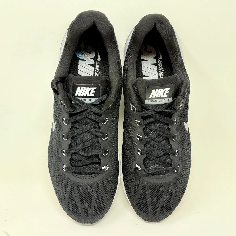Nike LunarGlide 6 Running Shoes Black‎ White 654434-001 Size Women's 10